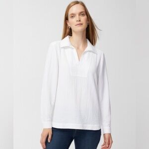 Chico’s size 3(16/18 XL) White Half-Placket Bib Side-Button Tunic-